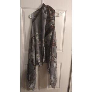 Demdaco Gray Floral Bird Wrap One Size, Artsy, Art to Wear, Boho, Flowy, Unique